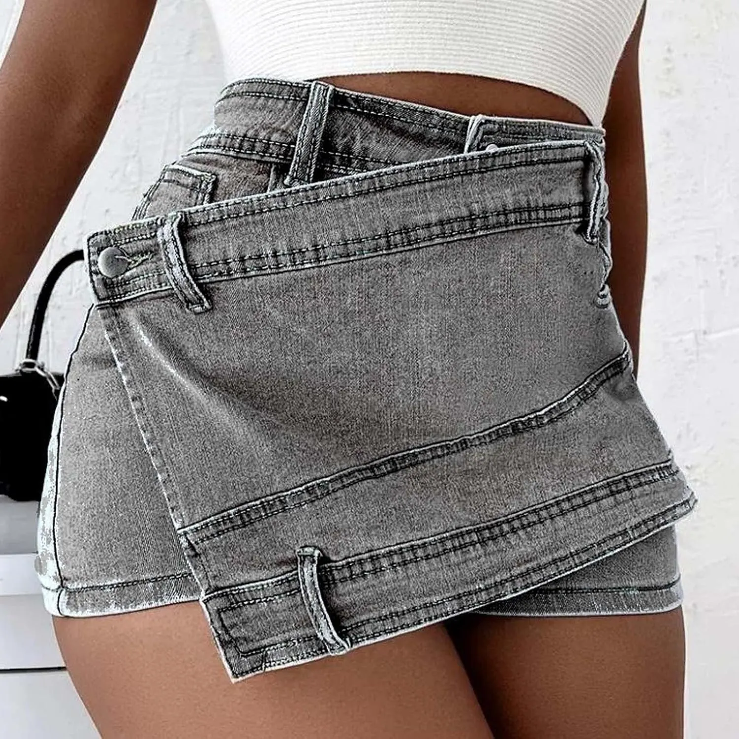 Women's Sexy Mini Denim Skirts Cargo Y2k High Rise Casual Short Jean Skirt Irregular Fashion Plus Size Jean Skirt