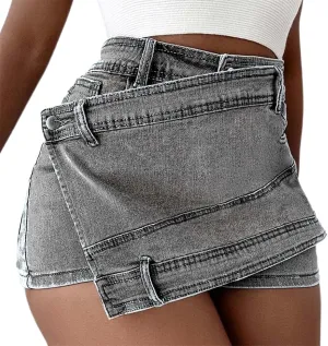 Women's Sexy Mini Denim Skirts Cargo Y2k High Rise Casual Short Jean Skirt Irregular Fashion Plus Size Jean Skirt