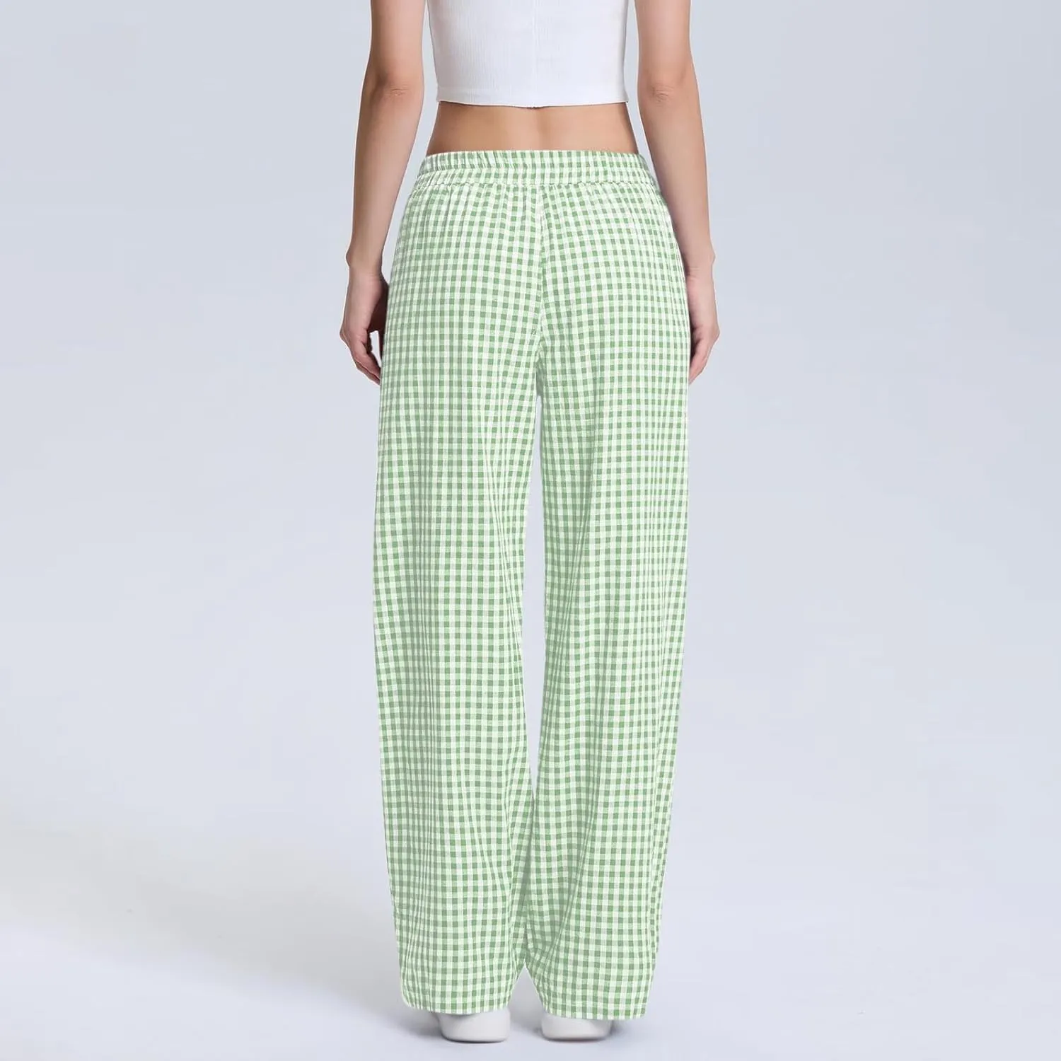Women's Striped Gingham Boxer Pant Wide Leg Elastic Waist Pajama Lounge Pj Plaid TrousersY2K Beach Bottoms with Pocket