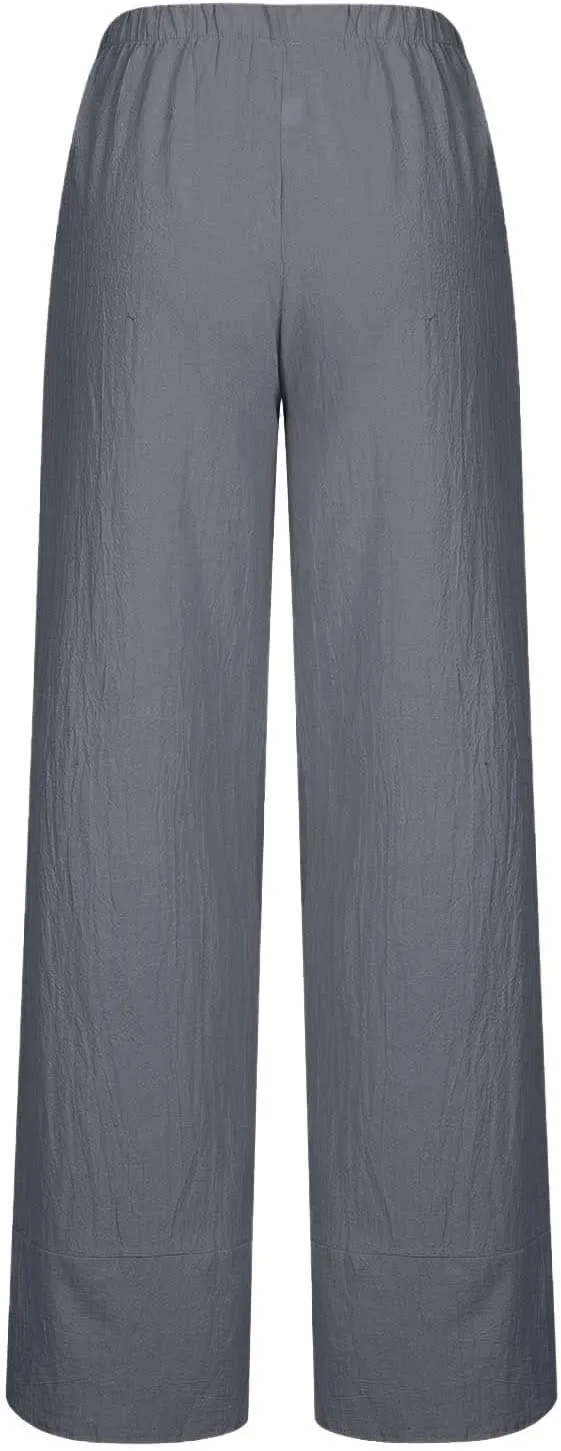 Womens Summer Cotton Linen Pants Trendy 2024 Elastic High Waist Casual Beach Pants Loose Cropped Lounge Trousers