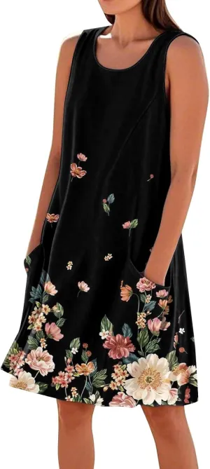 Womens Summer Tank Dress Plus Size Loose Fit Sleeveless Dresses Casual Flowy Midi Pockets Vacation Sundresses