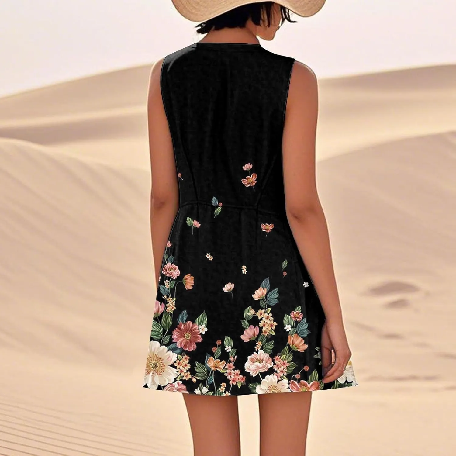 Womens Summer Tank Dress Plus Size Loose Fit Sleeveless Dresses Casual Flowy Midi Pockets Vacation Sundresses