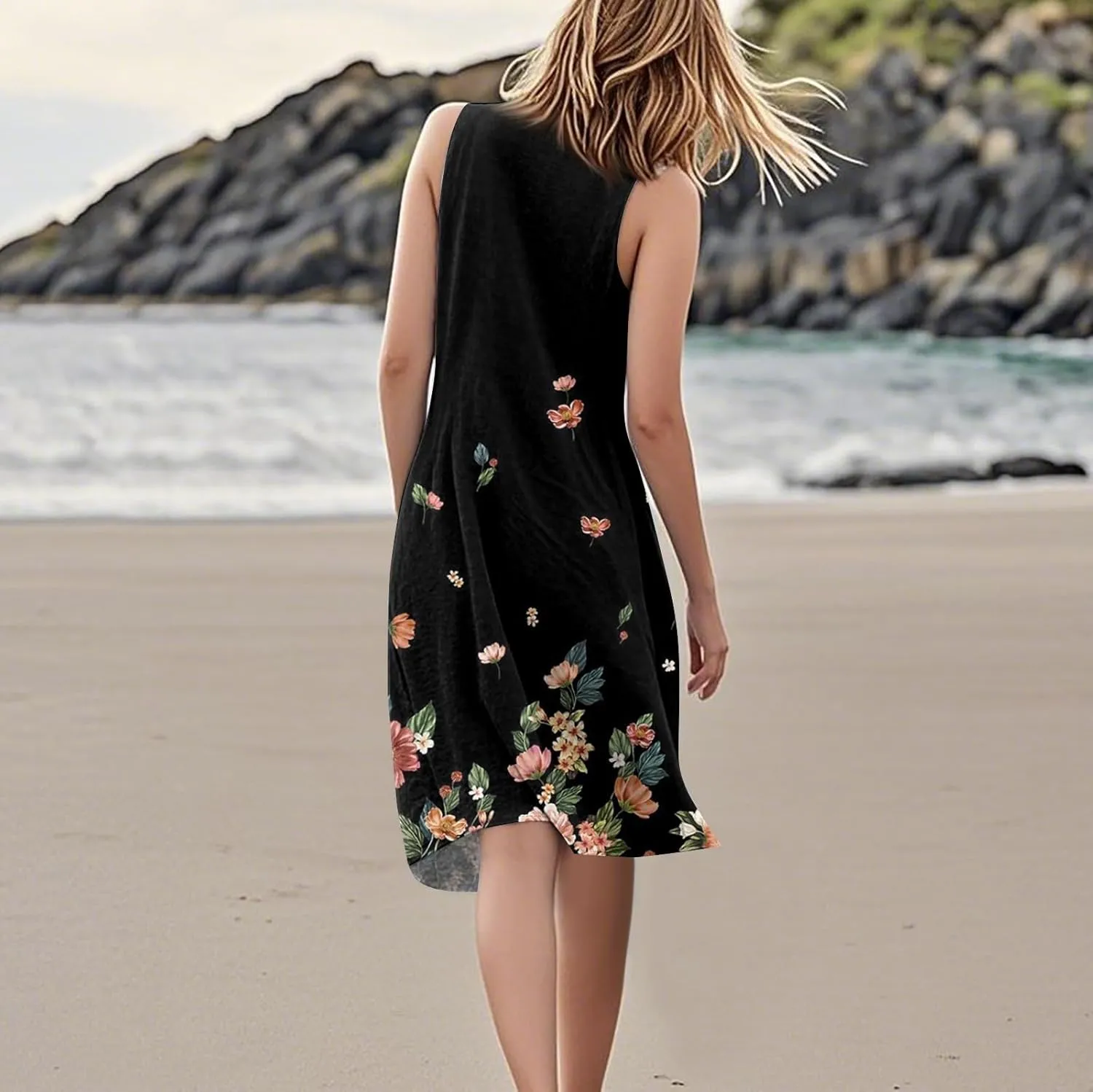 Womens Summer Tank Dress Plus Size Loose Fit Sleeveless Dresses Casual Flowy Midi Pockets Vacation Sundresses