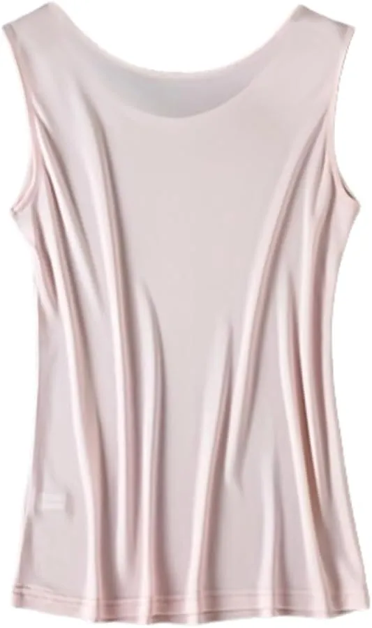Womens Tank Top Silk Under Shirts Crewneck Basic Undershirts Sleeveless Shirt Loose Fit