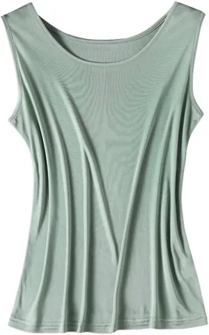 Womens Tank Top Silk Under Shirts Crewneck Basic Undershirts Sleeveless Shirt Loose Fit