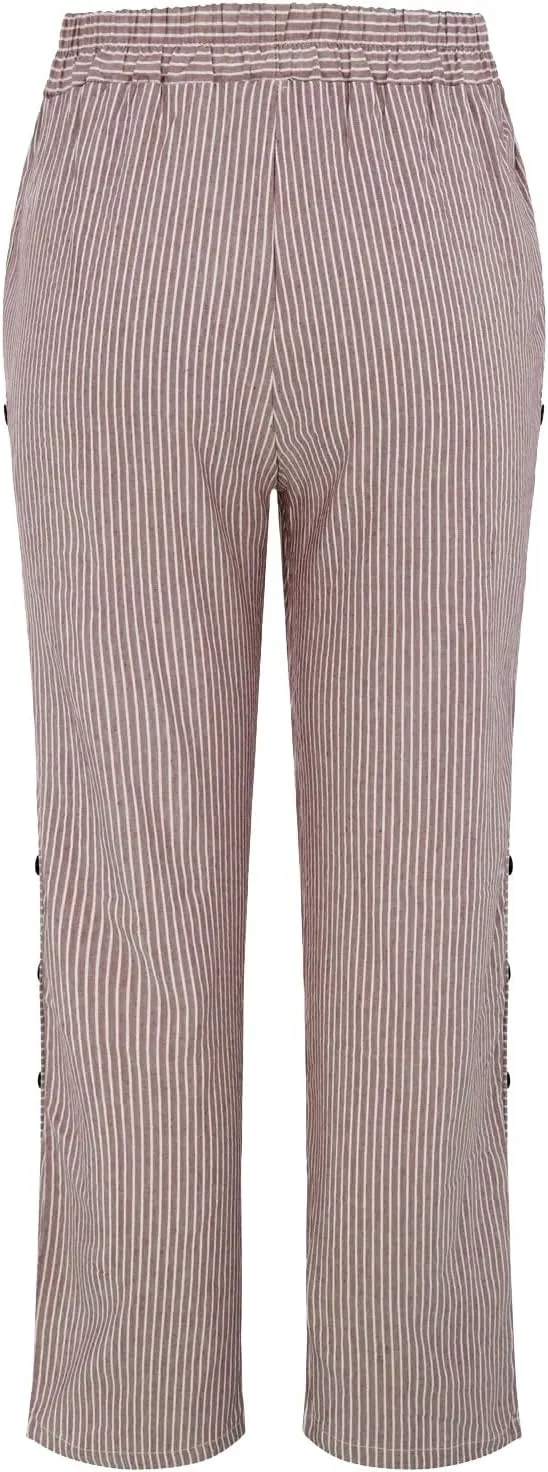 Womens Trendy Striped Linen Pants Casual High Waist Capri 2025 Summer Straight Leg Trousers with Pockets Workwear