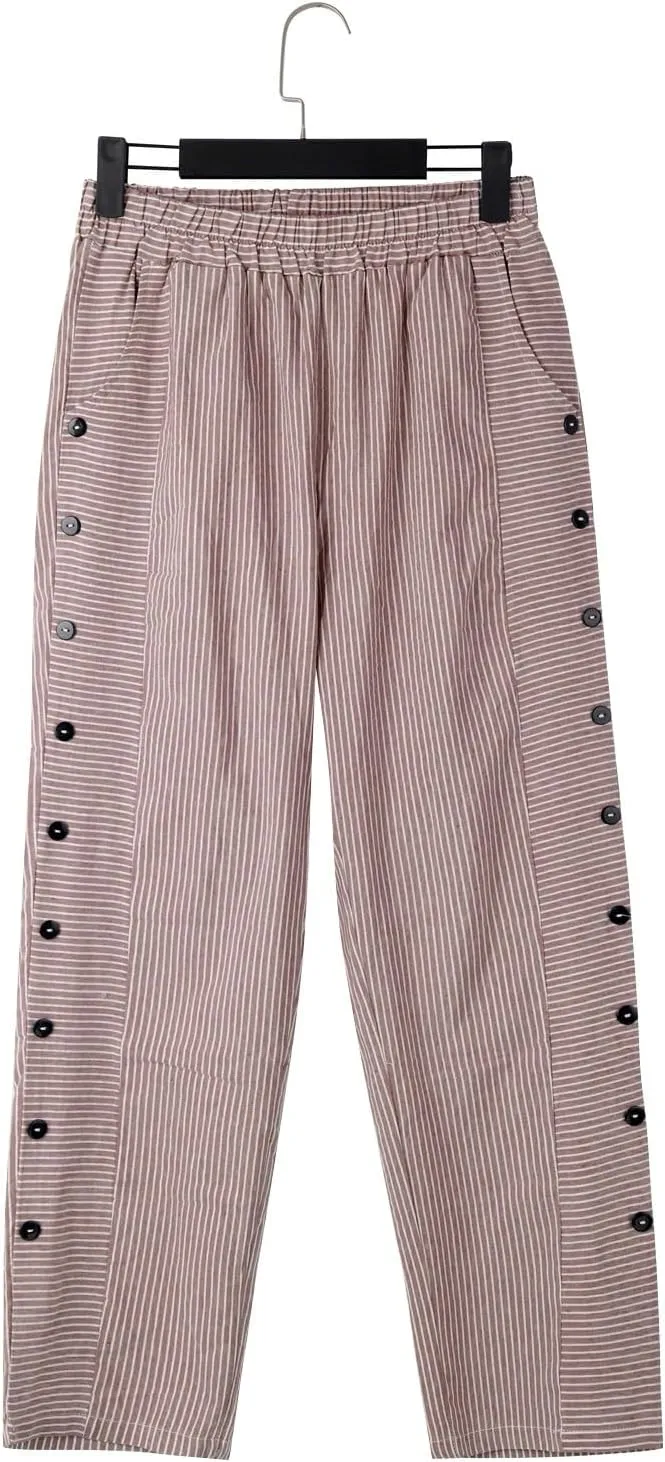 Womens Trendy Striped Linen Pants Casual High Waist Capri 2025 Summer Straight Leg Trousers with Pockets Workwear