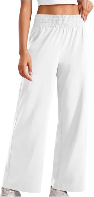 Womens Wide Leg Lightweight Pants Yoga Sport Palazzo Slacks High Waist Casual Travel Work Summer Trousers with Pockets