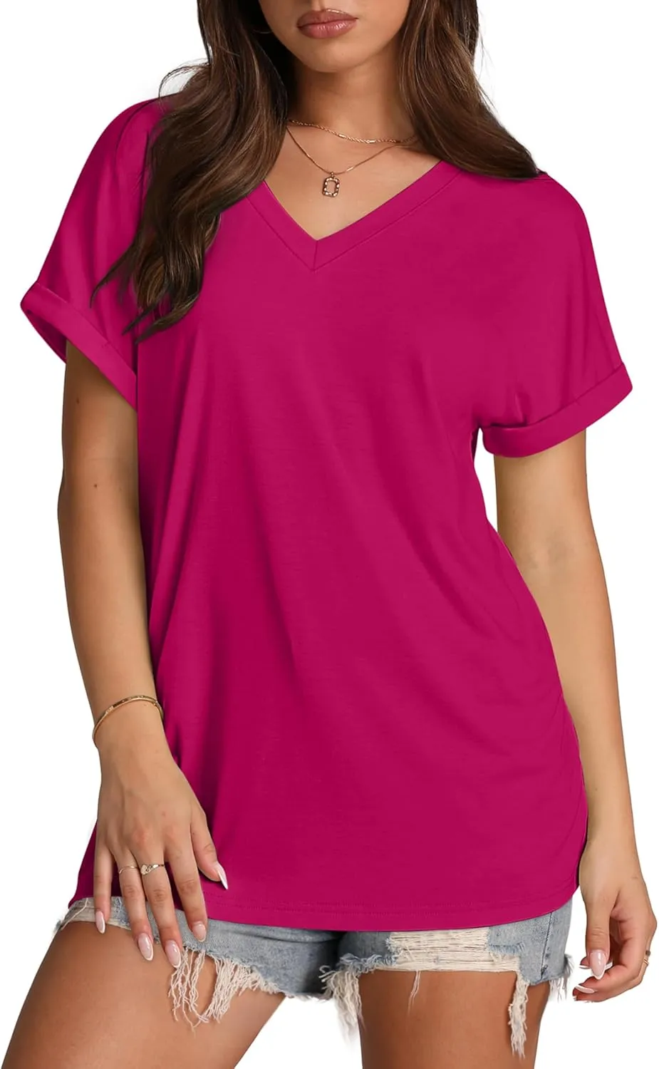 XIEERDUO Womens Summer Tops Short Sleeve Shirts Casual V Neck T Shirt Loose Fit Comfy