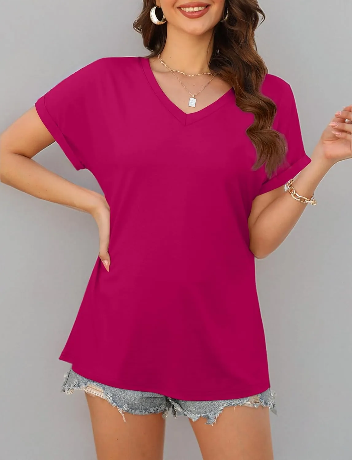 XIEERDUO Womens Summer Tops Short Sleeve Shirts Casual V Neck T Shirt Loose Fit Comfy