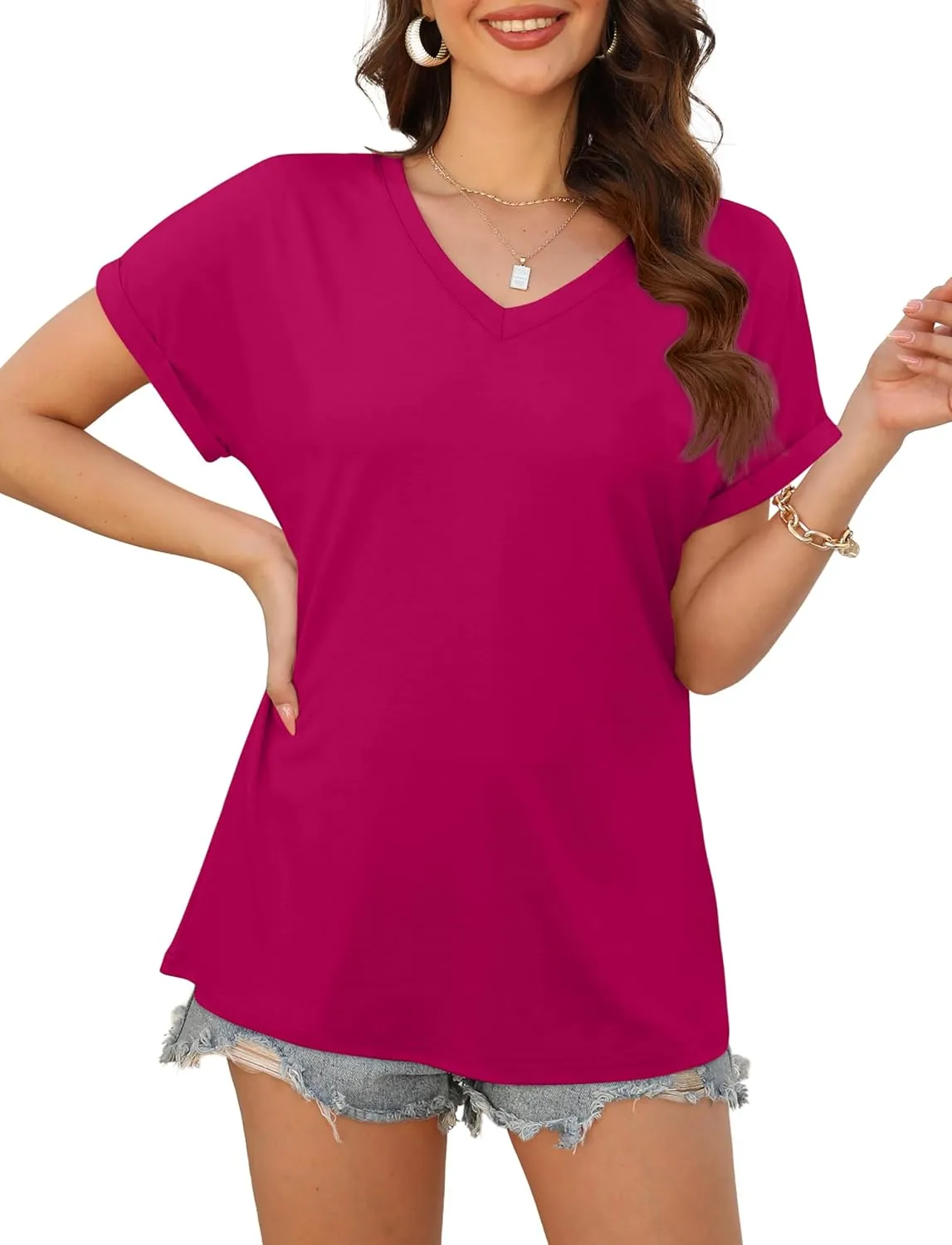 XIEERDUO Womens Summer Tops Short Sleeve Shirts Casual V Neck T Shirt Loose Fit Comfy