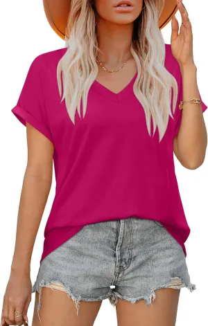 XIEERDUO Womens Summer Tops Short Sleeve Shirts Casual V Neck T Shirt Loose Fit Comfy