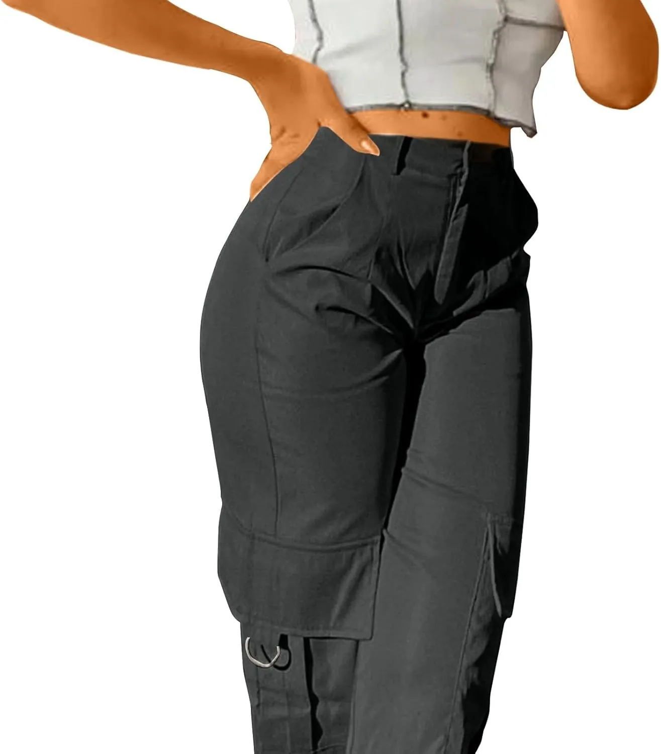 Y2K Cargo Pants for Women Teen Girl Baggy Elastic High Waisted Casual Parachute Pant Straight Leg Streetwear Trousers