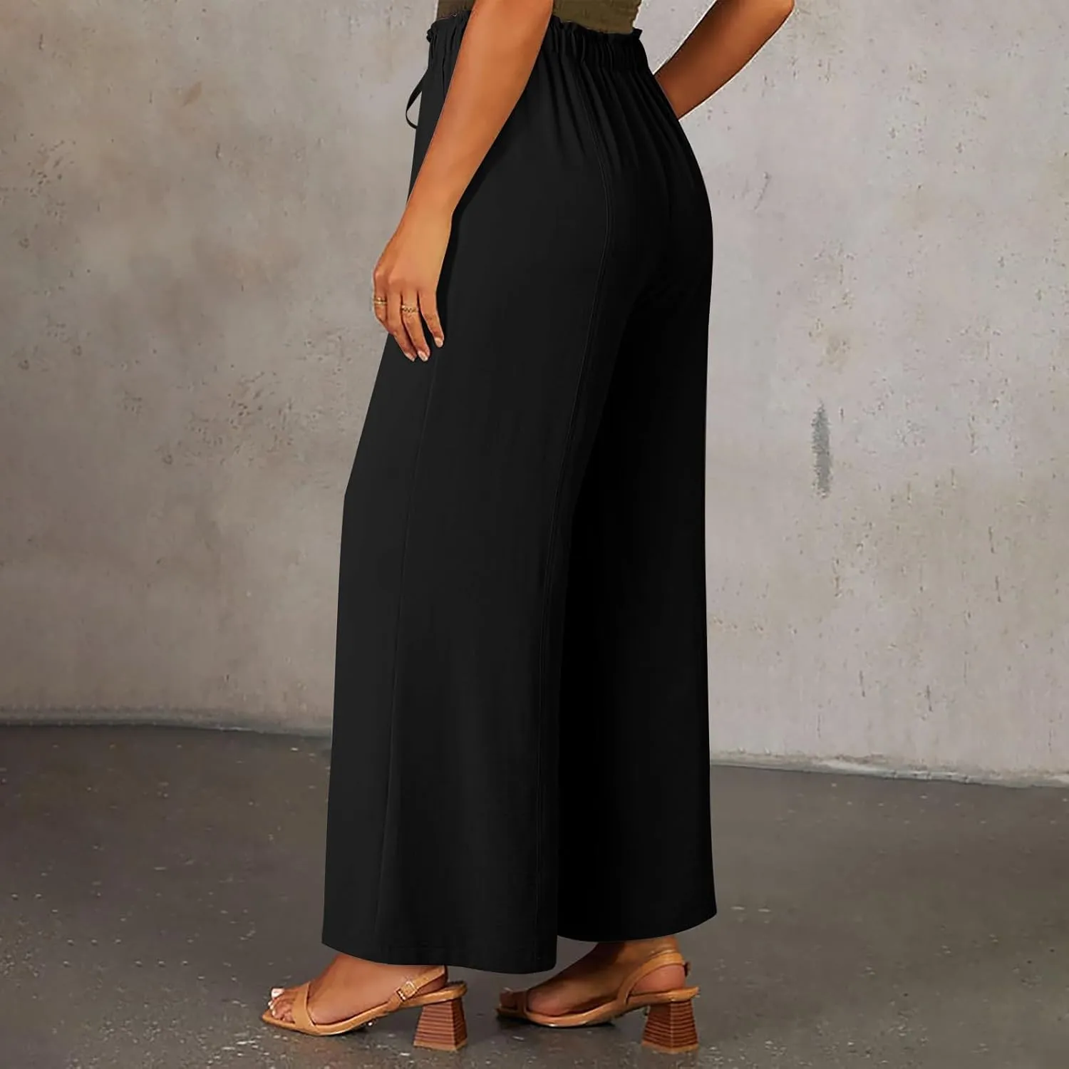 YRAETENM Cotton Linen Wide Leg Pants for Women Summer Boho Wide Leg Palazzo Pants Casual Flowy Beach Trousers with Pockets