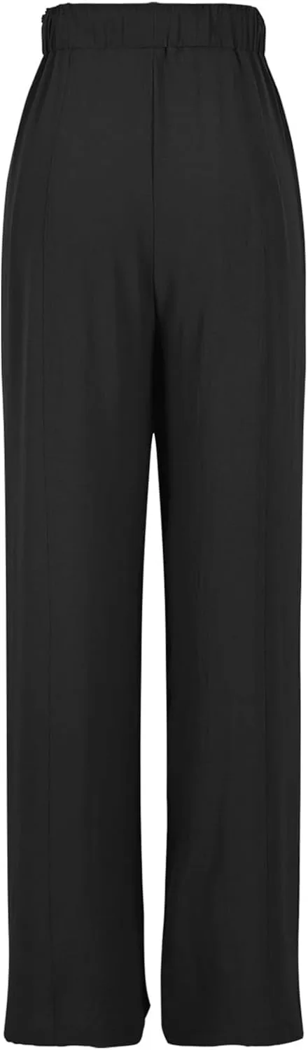 YRAETENM Cotton Linen Wide Leg Pants for Women Summer Boho Wide Leg Palazzo Pants Casual Flowy Beach Trousers with Pockets