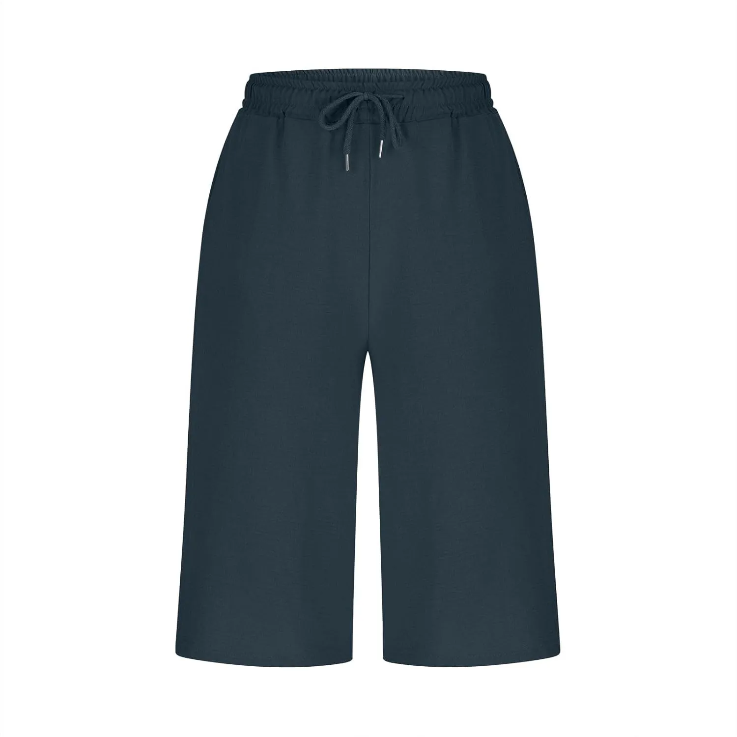 YRAETENM Plus Size Women's Linen Capri Pants Casual High Waisted Drawstring Lounge Trousers Wide Leg Capris with Pockets