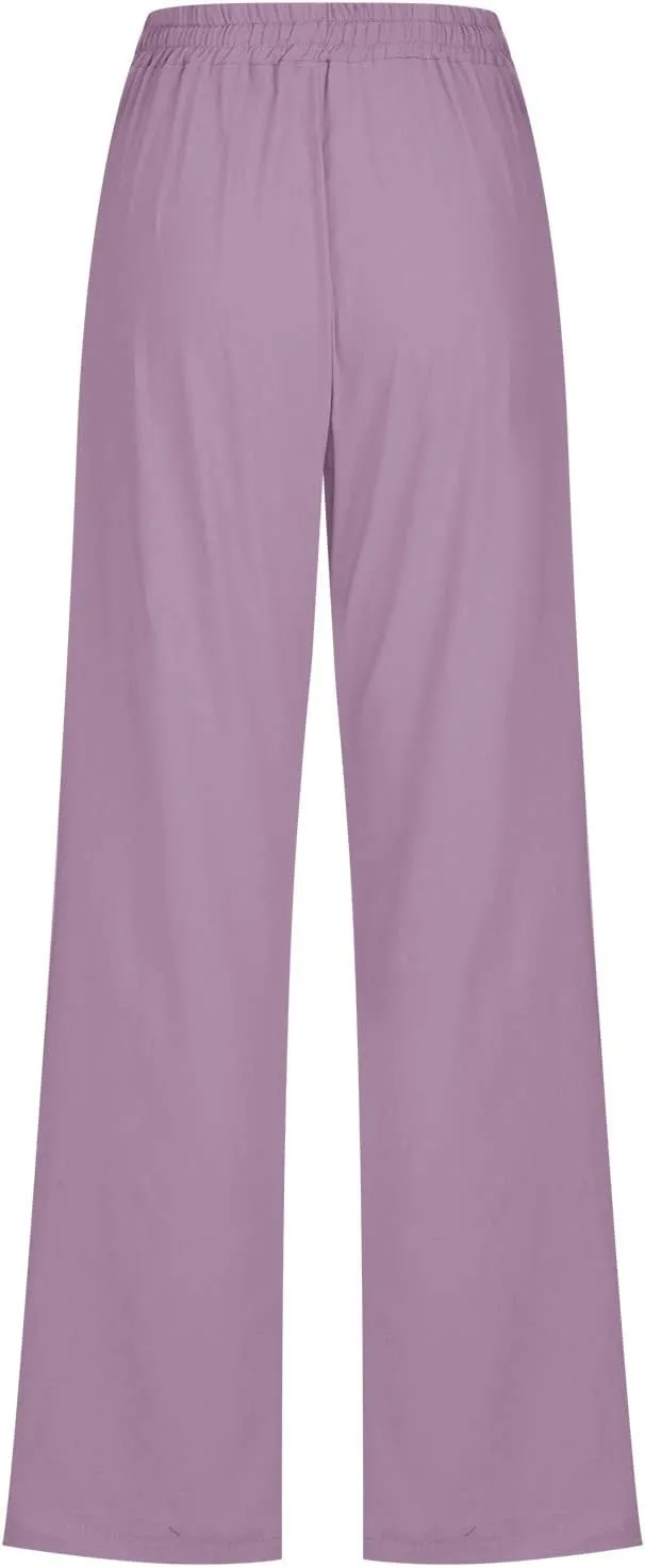 YRAETENM Womens Casual Cotton Linen Pants Summer Lightweight Loose Fit Elastic Waist Trousers Plus Size Lounge Long Trousers
