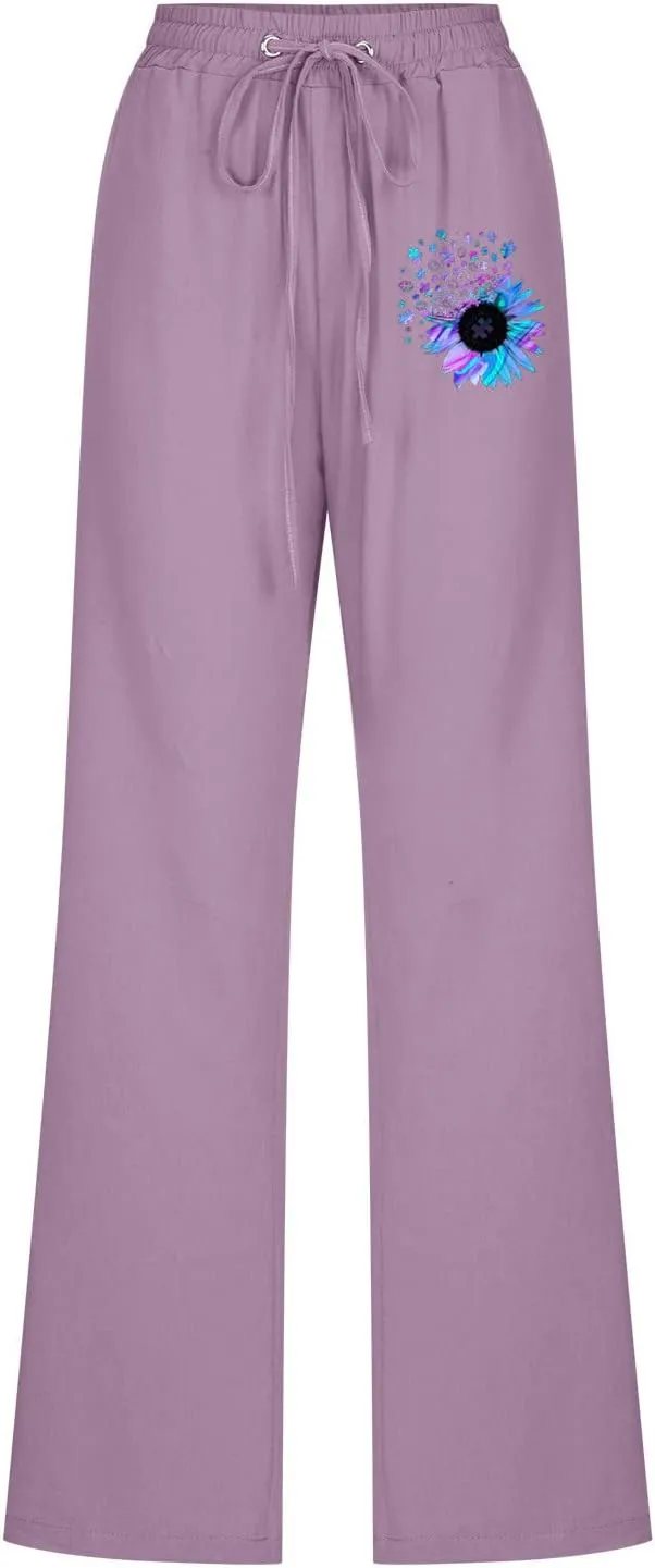 YRAETENM Womens Casual Cotton Linen Pants Summer Lightweight Loose Fit Elastic Waist Trousers Plus Size Lounge Long Trousers