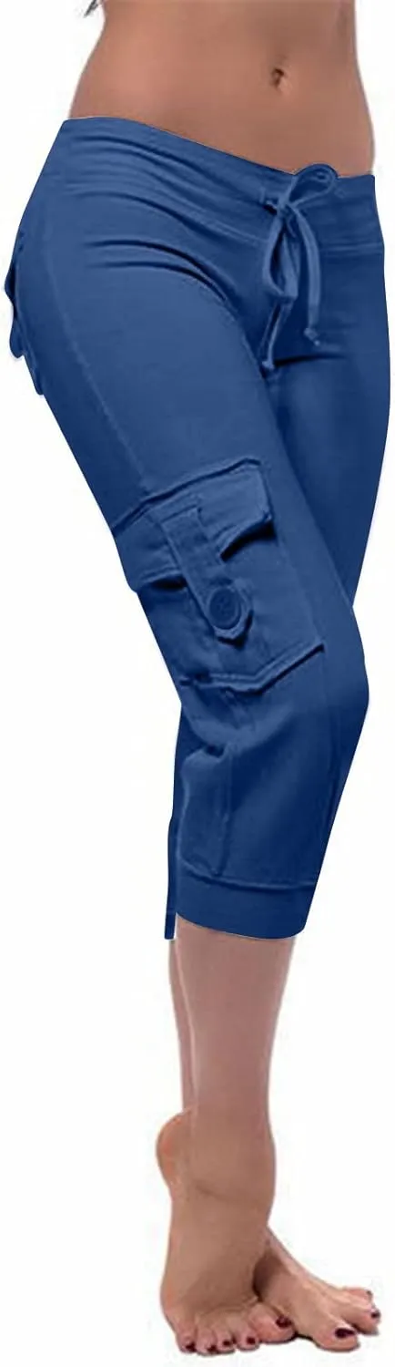 ZDRZK Capri Cargo Pants for Women Casual Plus Size High Waist Workout Yoga Pants with Pockets Comfy Cropped Trousers