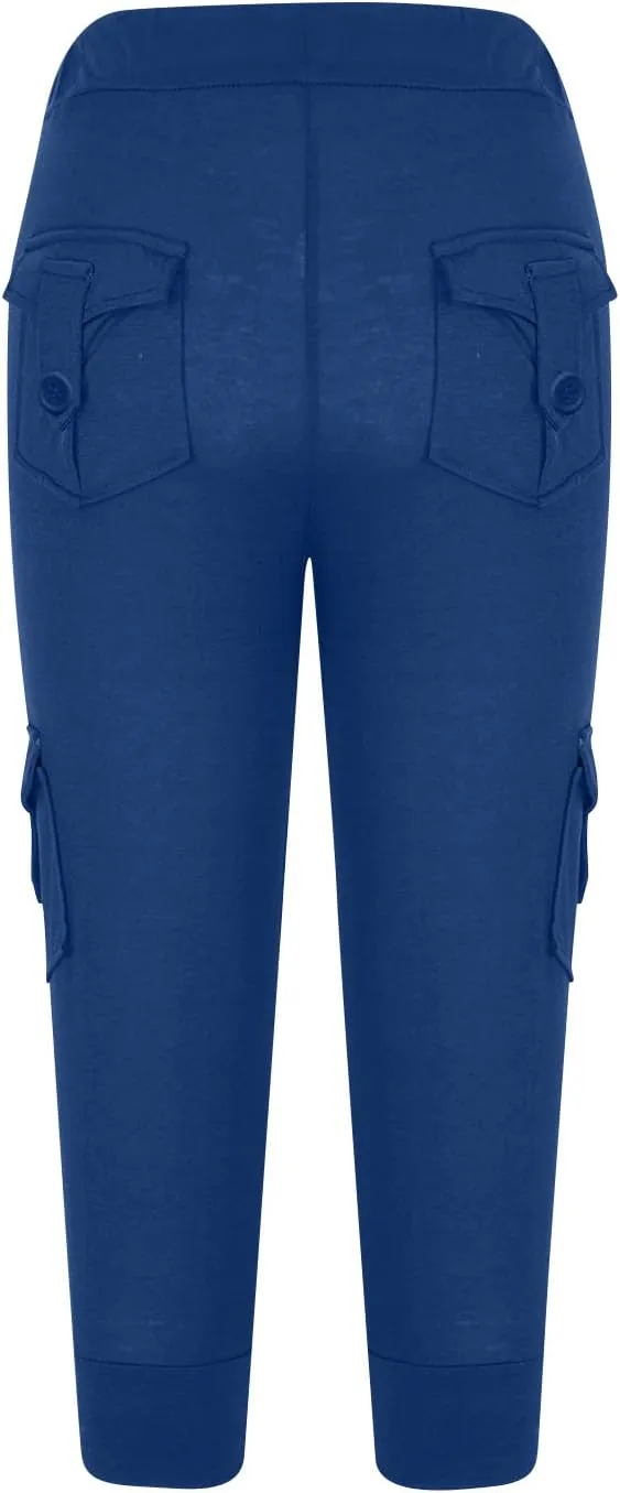 ZDRZK Capri Cargo Pants for Women Casual Plus Size High Waist Workout Yoga Pants with Pockets Comfy Cropped Trousers