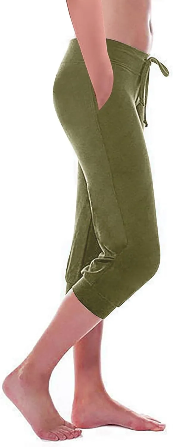ZDRZK Cargo Pants for Women Plus Size Stretchy Workout Yoga Pants Casual Summer Drawstring Lounge Capris Trousers