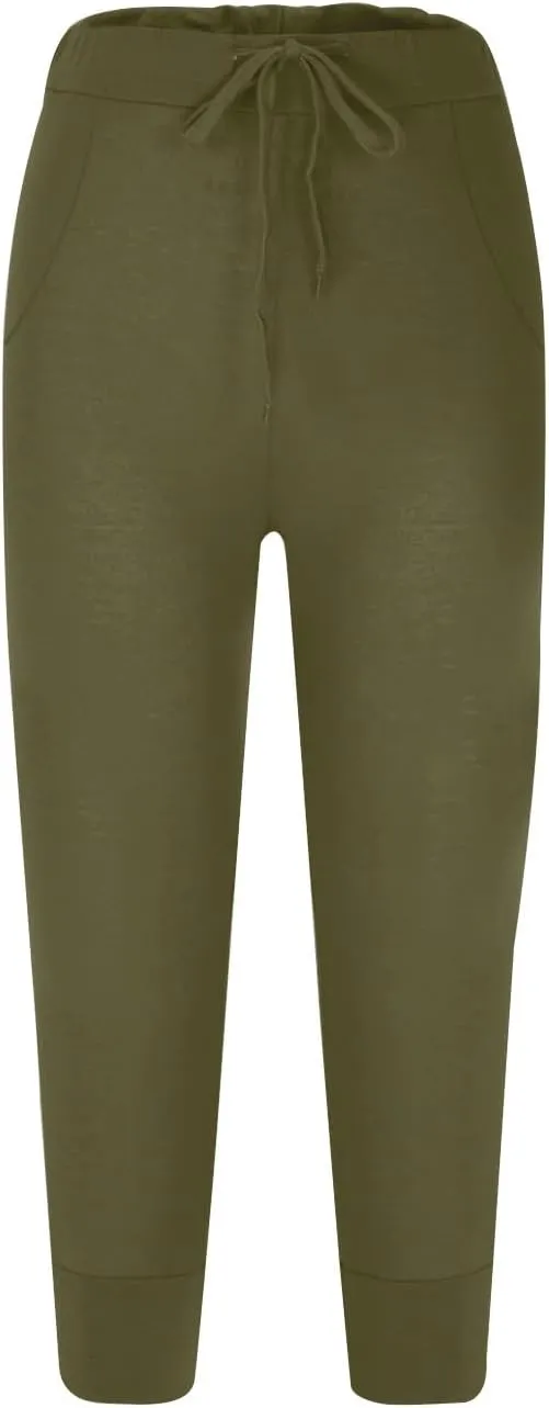 ZDRZK Cargo Pants for Women Plus Size Stretchy Workout Yoga Pants Casual Summer Drawstring Lounge Capris Trousers