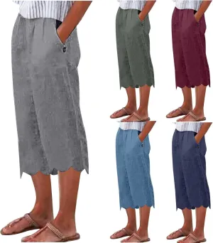 ZDRZK High Waisted Linen Pants for Women Summer 2023 Casual Wide Leg Pants with Pockets Loose Comfy Cropped Lounge Trousers