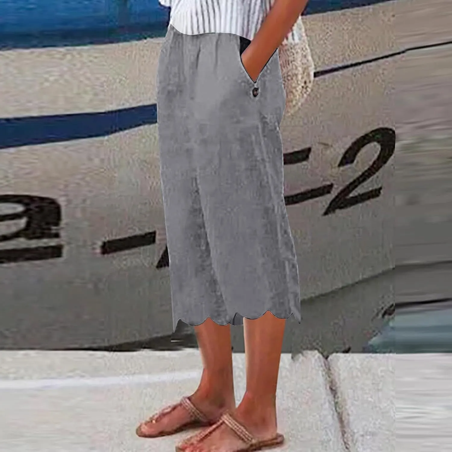 ZDRZK High Waisted Linen Pants for Women Summer 2023 Casual Wide Leg Pants with Pockets Loose Comfy Cropped Lounge Trousers