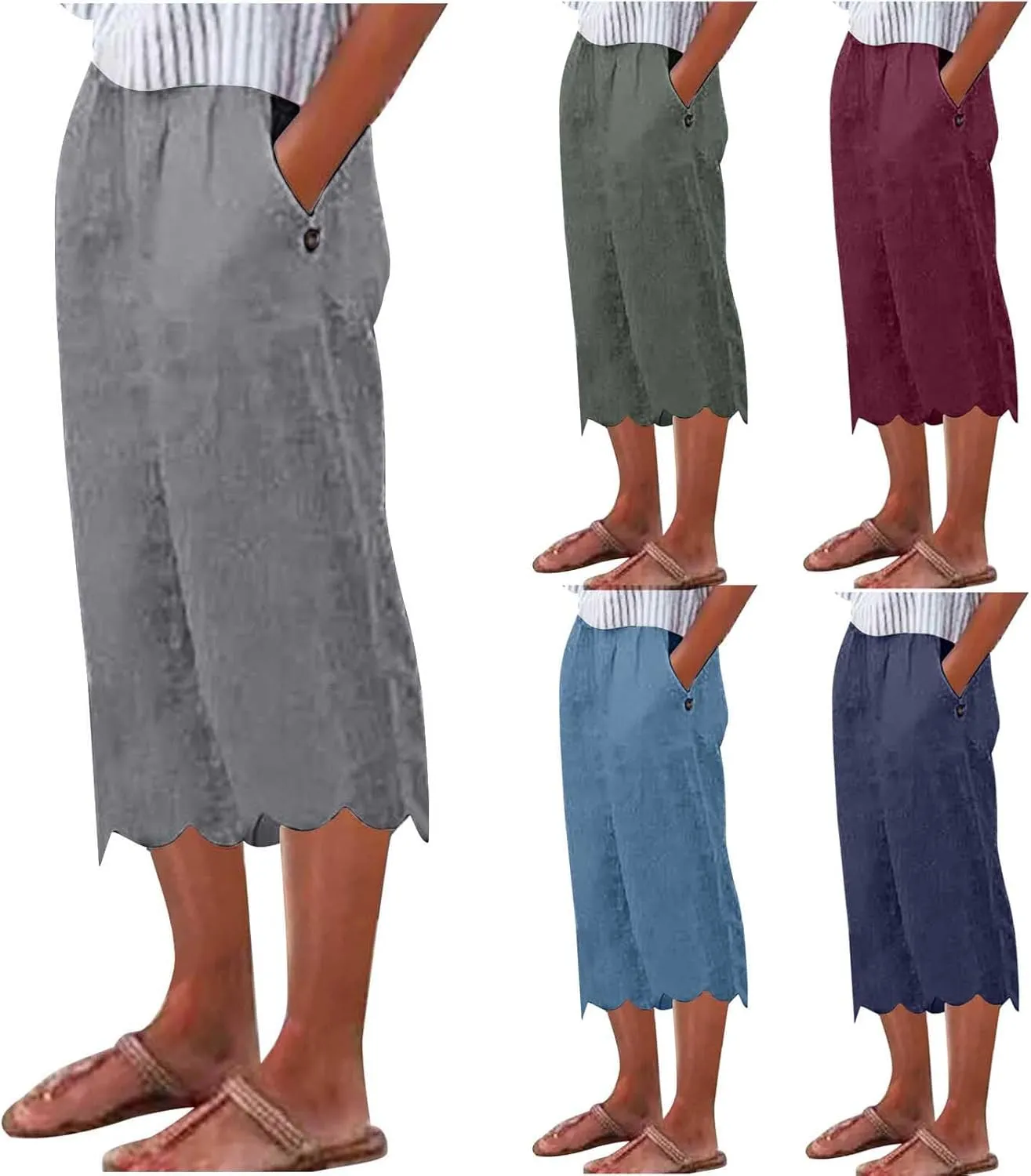 ZDRZK High Waisted Linen Pants for Women Summer 2023 Casual Wide Leg Pants with Pockets Loose Comfy Cropped Lounge Trousers