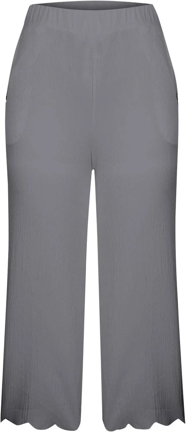 ZDRZK High Waisted Linen Pants for Women Summer 2023 Casual Wide Leg Pants with Pockets Loose Comfy Cropped Lounge Trousers