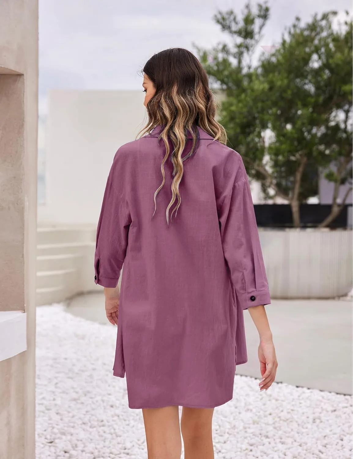 Zeagoo Womens 2 Piece Lounge Tracksuit Outfit Sets Cotton Linen High Low Shirt and Drawstring Casual Shorts Set
