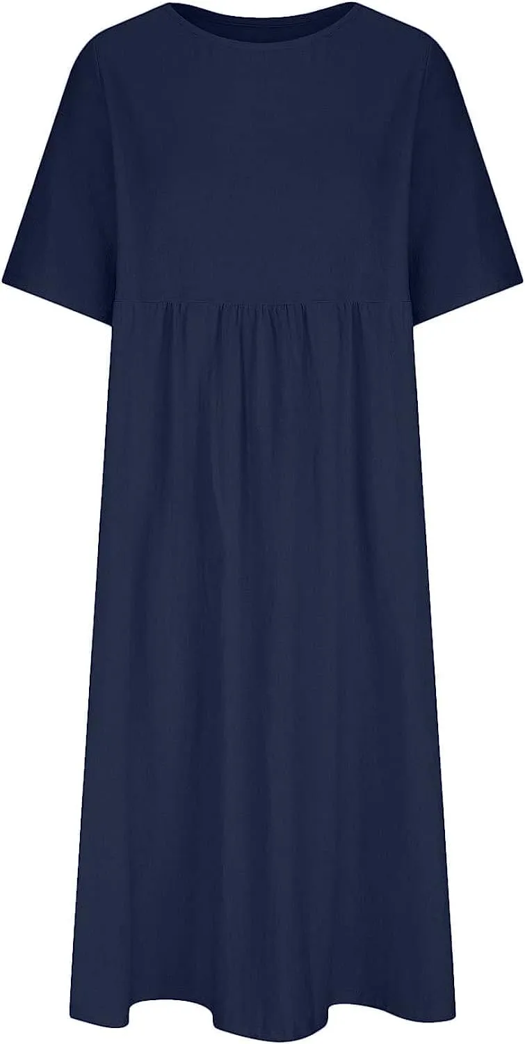 ZOCANIA Women's Half Sleeve Linen Maxi Dresses Casual Loose Plus Size Beach Dress for Women with Pockets