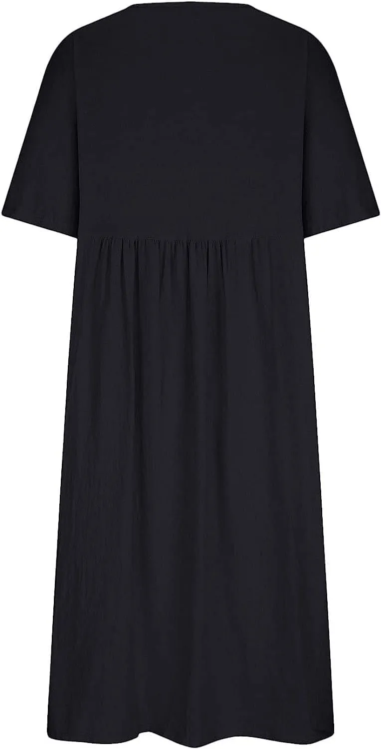 ZOCANIA Women's Half Sleeve Linen Maxi Dresses Casual Loose Plus Size Beach Dress for Women with Pockets