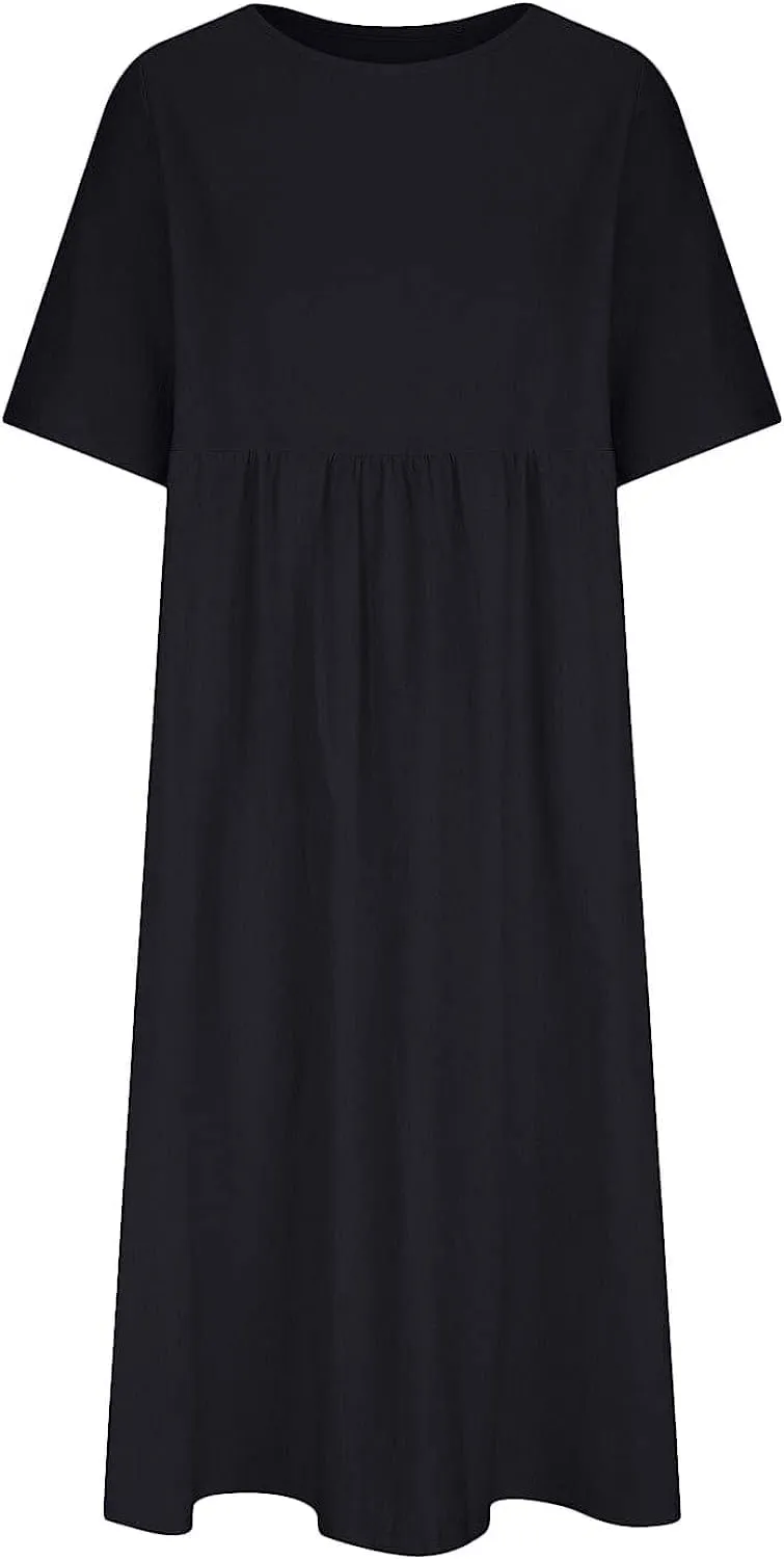 ZOCANIA Women's Half Sleeve Linen Maxi Dresses Casual Loose Plus Size Beach Dress for Women with Pockets